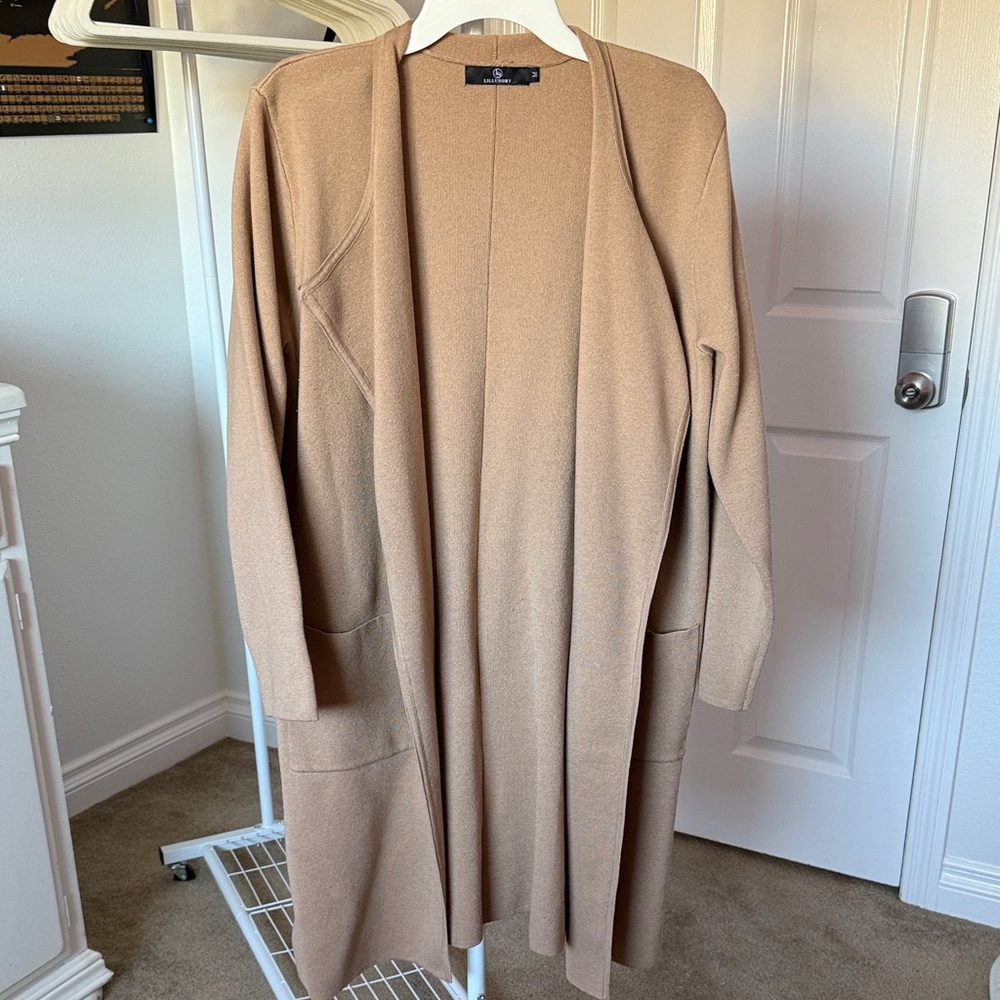 Elegant Camel Open Front Cardigan